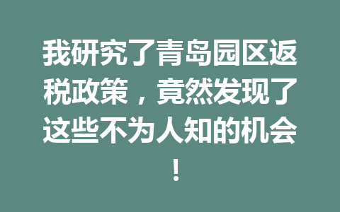 我研究了青岛园区返税政策，竟然发现了这些不为人知的机会！