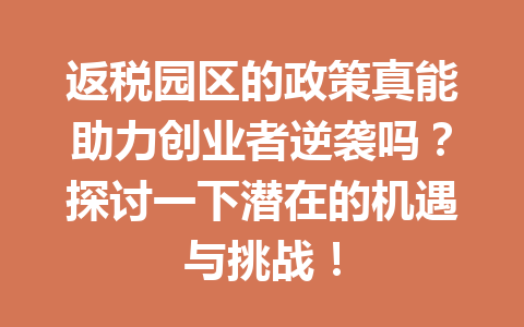 返税园区的政策真能助力创业者逆袭吗？探讨一下潜在的机遇与挑战！